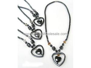 Assorted Glass Crystal Beads Heart Shape Charm Hematite Necklace